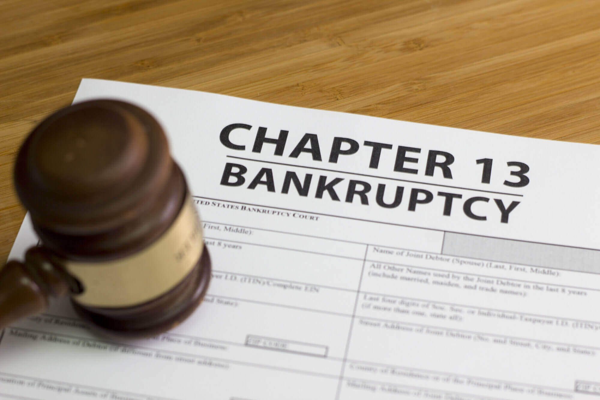 Bankruptcy document on table